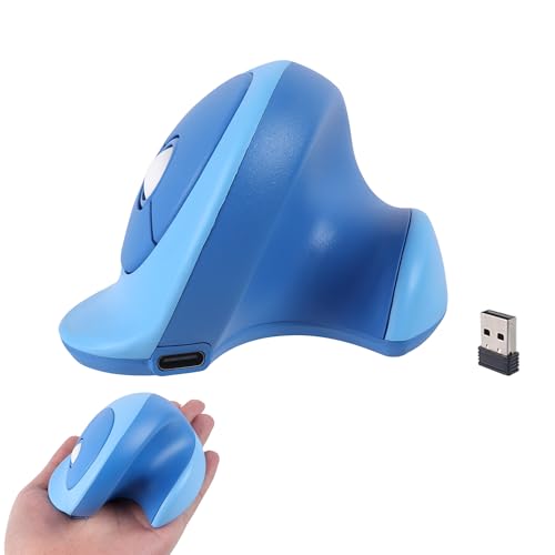 Wireless Mouse Ergonomic Vertical Mouse with Bluetooth & 2.4GHz USB Receiver 3 Buttons Rechargeable Silent Portable Optical USB Cordless Mice for Laptop PC Desktop Tablet Kids Adults Gifts (Blue) - color: Blue