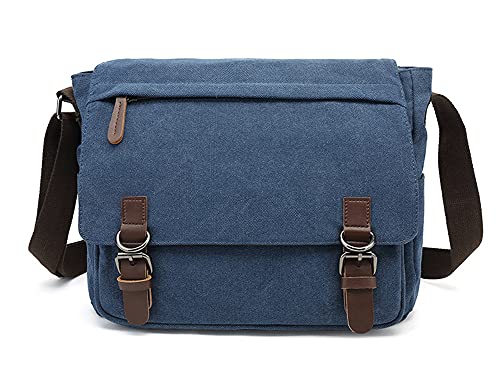 Sechunk Canvas Vintage Messenger Bag Shoulder bag Leather Large Travel Crossbody bags for men women 15inch Laptop - color: Blue, size: Large