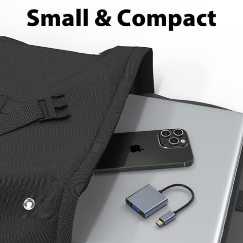 VGA to USB C Adapter, Type-C to VGA Female Video Converter Supports 1080P@60Hz, Plug & Play, Compact & Durable, Compatible with MacBook, Dell, HP, Chromebook, iPad Pro & More, No Audio