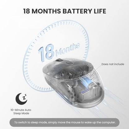 TECKNET Bluetooth Wireless Mouse, Bluetooth 5.0 & 2.4G USB Receiver, Compact & Portable, Silent Click, Ergonomic Symmetrical Design, 18-Month Battery, Adjustable DPI, Wide Compatibility - color: Charcoal Gray