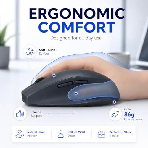 PHILIPS Wireless Mouse, USB-C Rechargeable, Silent, 3-Device | Morandi Design, 5 Programmable Buttons, Bluetooth & 2.4GHz, Laptop, MacBook, iPad, Windows, Multi-Device Switching