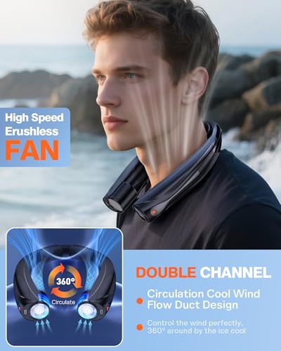 Portable Neck Fan, 6000mAh Personal Fan, 360° Cooling Rechargeable Wearable Fan, 6 Speeds Adjustable Hands-Free Fans for Travel, Outdoor, Office, Ideal Summer Gifts - color: Black