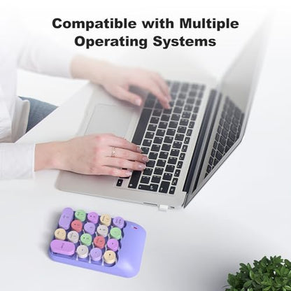 MOWUX Wireless Number Pads, Cute Colorful Numeric Keypad Numpad Portable 2.4 GHz Financial Accounting Number Keyboard Extensions, 18 Key Number Numpad for Laptop Desktop, PC (Purple) - color: Purple