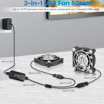 GDSTIME Dual 50mm USB Fan with 3 Speed Control, Mini 5V DC Cooling Cooler | 50x50x10mm, 5010, L/M/H Adjustable Wind, for Raspberry Pi, Cable Box, Aquarium, Small Appliances Series Replacement - size: 50x10mm
