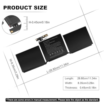 Futurebatt A1713 A1708 Battery for MacBook Pro 13 inch A1708（Late 2016，Mid 2017），MacBook Pro 13 1 MacBook Pro 14 1 EMC 2978 3164 MPXQ2LL MLL42LL MLUQ2LL MPXR2LL - size: A1713 14.61 6.73 0.98in