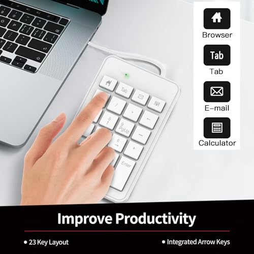 Wired USB C Number Pad - 23 Keys Type C Numeric Keypad Upgraded 10 Key USB Keyboard Financial Accounting Numpad for Laptop, PC, MacBook, Notebook, Desktop,Surface Pro - White - style: Wired-TypecWhite