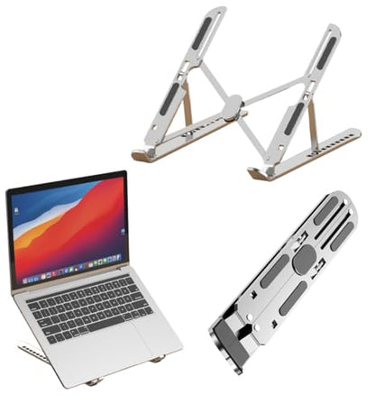 Adjustable Laptop Stand Aluminum Laptop Riser (Silver) | Aviation-grade aluminum alloy, holds up to 8kg. 10 height settings for ergonomic comfort. fits 10-17.3" laptops. - color: Silver