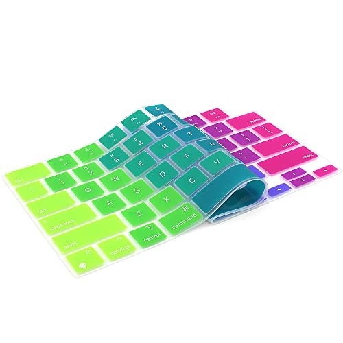 ProElife Keyboard Cover Skin for MacBook Air 13/15 Inch M5 M4, Rainbow | US Enter, Ultra Thin (0.26 mm), Silicone Protective Skin, Easy to Apply, Washable & Reusable, Dust-proof, Precision Molded - color: Rainbow
