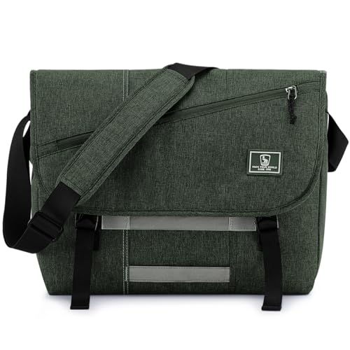 OIWAS Mens Messenger Bag Crossbody 15.6 Inch Laptop Satchel Bag, Dark Green | Casual Shoulder Bag Briefcase with Water Bottle Pocket & Reflective strips for Travel Work Outdoor Activities, Crossbody bags - color: Dark Green, size: 15.6 Inch