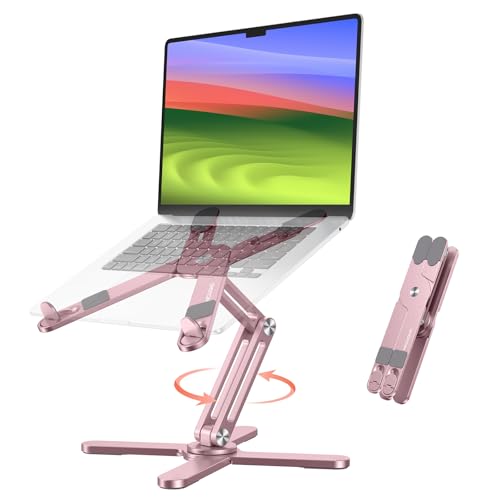 OMOTON LA10 360° Rotating Laptop Stand Riser Foldable for Desk, Pink | Aluminium Aolly, Adjustable Height Angles, Collaborative Work, Easy Storage, Fits Laptops up to 17", for MacBook Pro/Air HP - color: Pink