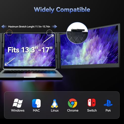 One Cable Connection Triple Laptop Screen Extender - Ultra Thin 14" Monitor IPS FHD 1080P Lightweight Portable Display for 13"-17" Laptops Compatible with Windows Mac Chrome Travel Work Setup - size: 14.3"