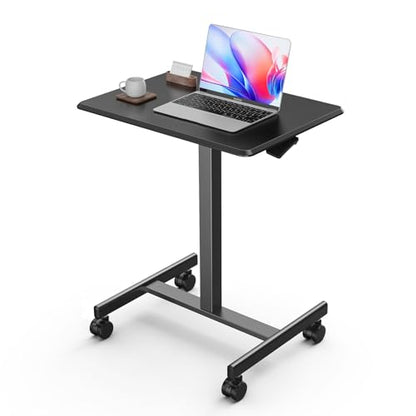DUMOS Mobile Small Standing Desk, Portable Rolling Laptop Desk with 2 Lockable Wheels, Adjustable Height Computer Workstation for Home Office, 19 Inch Black - color: Black