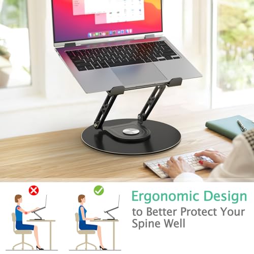 Laptop Stand for Desk Adjustable Computer Stand with 360 Rotating Base Ergonomic Laptop Riser Mount for Desk Foldable Protable Computer Desk Fits with MacBook Pro Air, Round Black - color: Round, Black