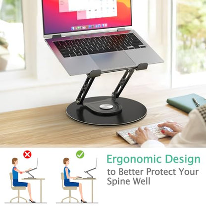 Laptop Stand for Desk Adjustable Computer Stand with 360 Rotating Base Ergonomic Laptop Riser Mount for Desk Foldable Protable Computer Desk Fits with MacBook Pro Air, Round Black - color: Round, Black