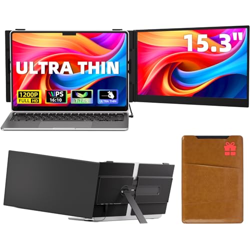 15.3” Laptop Screen Extender, FHD IPS 100% sRGB Portable Travel Monitor for Laptop (15”-17.3” Screen), 16:10 Plug & Play External Screen, Second Extra Attachment Display for Windows Mac - size: 15.3"