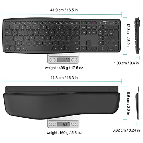 Arteck Bluetooth Keyboard Universal Wave Comfortable Keypad with Palm Rest Multi-Device Full Size Wireless Keyboard for Windows iOS iPad OS Android, Computer Desktop Laptop Surface Tablet Smartphone
