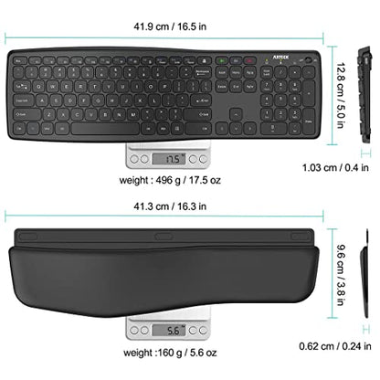 Arteck Bluetooth Keyboard Universal Wave Comfortable Keypad with Palm Rest Multi-Device Full Size Wireless Keyboard for Windows iOS iPad OS Android, Computer Desktop Laptop Surface Tablet Smartphone