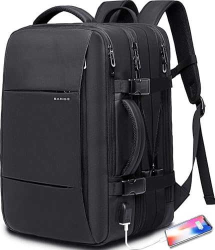 BANGE 35L Travel Backpacks,Weekender Expandable Carry-On Backpack for Airplanes, Waterproof 17.3 inch Laptop Backpack for Men and Women - size: black-35l