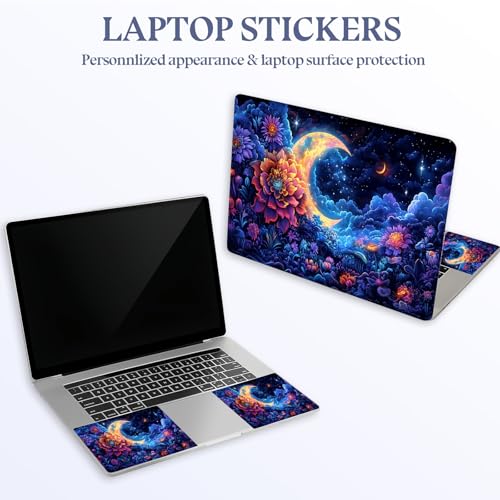 Universal Laptop Skin Sticker Decal,15.6 Inch Laptop Vinyl Cover for 13" 14" 15.6" Laptop,Scratch-Resistant Waterproof Protector Wrap,Reusable with Wrist Pads,Lunar Blossom Nightscape - color: Lunar Blossom Nightscape