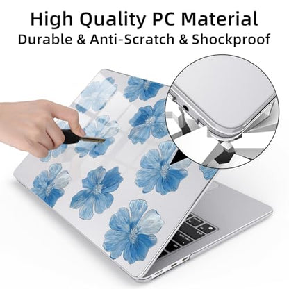 for MacBook Air 13.6 Inch Case M5/M4/M3/M2 2026-2022 Release A3449 A3240 A3113 A2681 Blue Blossom Flower Floral Design Crystal Clear Girly Case Laptop Protective Hard Shell Cover - color: Blue Flower