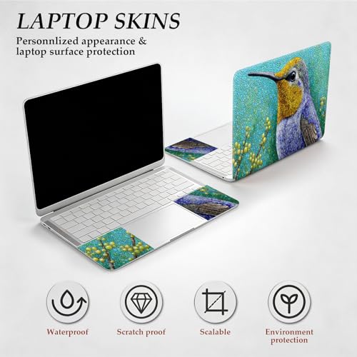 DEGDFSGR 12.1-15.6 Inch Universal Reusable Laptop Skin Sticker Decal, Waterproof Removable Protector for Notebook Cover, Scratch-Resistant Vinyl Cuttable Full Wrap Sticker,Green Stone Blue Hummingbird - color: Green Stone Blue Hummingbird