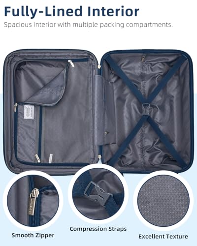 LARVENDER Carry on Luggage 22x14x9 Airline Approved, 20 Inch Expandable Hardside Suitcase with Wheels TSA Lock, PC+ABS Lightweight Carry on Suitcases for Women and Men, Dark Blue - color: Dark Blue, size: 3 Piece Set (Backpack/20/TB)