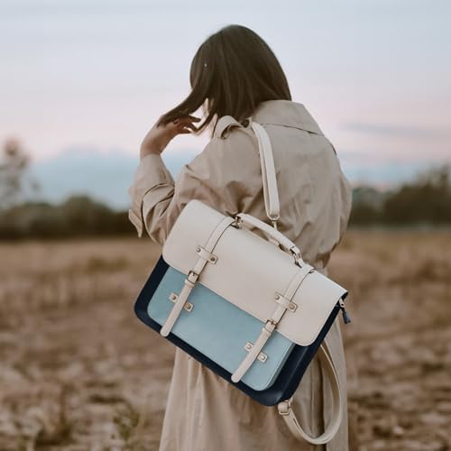 ECOSUSI Laptop Bag for Women Vegan Leather Messenger Bag Fashion Briefcase Computer Satchel Bag - color: Light Blue