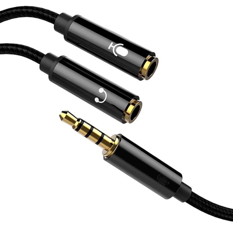 Headphone Splitter 3.5mm Mic and Audio Y Splitter TRRS Headset Adapter Cable Compatible with PC, Laptop, Android, Windows.(Black) - color: Black