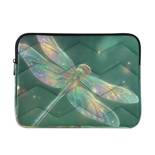 Green Dragonfly Laptop Sleeve 13 14 Inch Puffy Quilted Carrying Case Protective Computer Bag Waterproof Laptops Sleeve for Women Men - color: Green Dragonfly, size: Medium