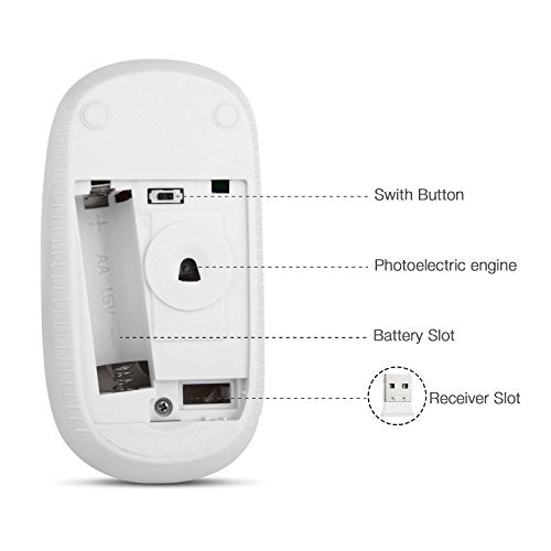 VssoPlor Wireless Mouse, 2.4G Slim Portable Computer Laptop Mouse with Nano Receiver Quiet Silent Optical Mice for Notebook, PC, Laptop, Computer-White and Gold - color: White and Gold