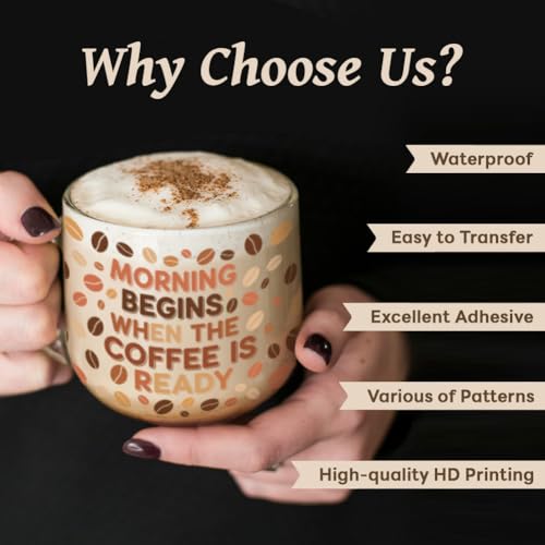 Peacoblue UV DTF Cup Wraps Transfer Stickers Coffee Drinks Pattern, 10 Sheets Waterproof Custom Vinyl Transfer Sticker 16oz Coffee Glass Cup Tumbler Bottle Mug Decals for Men Women - style: Coffee Drinks