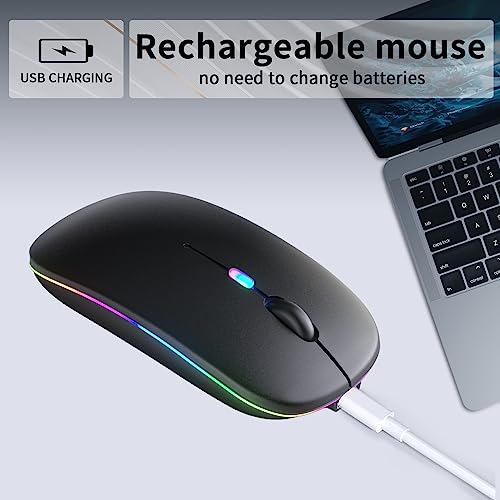 KANMABPC Wireless Bluetooth Mouse – Rechargeable, Silent, Dual Mode (Bluetooth 5.2 & USB) with LED Lights – Portable for Laptop, Desktop, & Tablet(Black) - color: Black