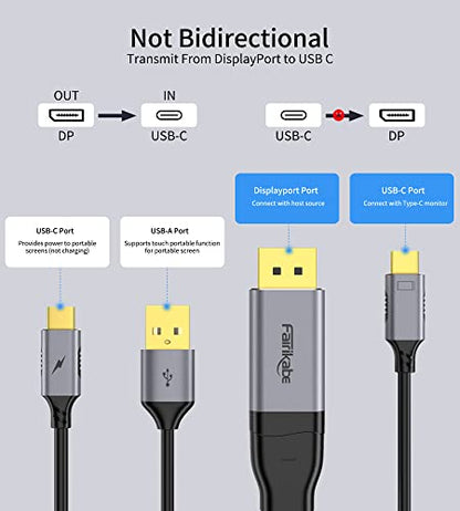 DisplayPort to USB C Cable 4K60Hz, 6.6ft for Studio Display, Wacom | Touchscreen Portable Monitor, AR Glasses Xreal Air, Rayneo, Rokid, USB-C Monitor