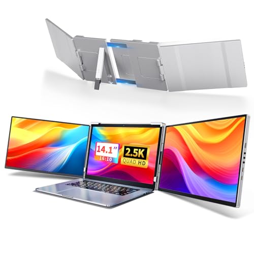Triple Screen Laptop Monitor Extender - 2.5K QHD IPS Triple Portable Monitor for Laptop 13.3-17 Inch, Plug Play and Compatible with MacOS/Wins/Chrome/Dex (Silver) - color: silver