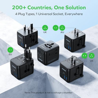 MOMAX Universal Travel Adapter 7-in-1, All-in-one European Travel Plug Adapter with 3 USB-C PD & 2 USB-A QC & 2AC, International Power Adapter Outlet for Travel UK/EU/AUS/JP, Travel Essentials(Black) - color: Black, size: 35W