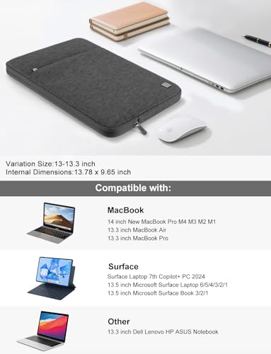 DOMISO Laptop Case Laptop Sleeve Cover Compatible with 14 inch MacBook Pro M4/M3/M2/M1 Pro/Max 2024-2021, Compatible with 13.3 inch HP Dell ASUS Notebook, Water-Resistant Bag with Pocket, Dark Grey - color: Dark Grey, size: 13-13.3 inch
