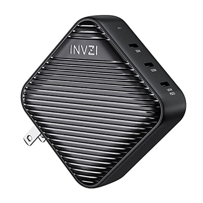 INVZI GaNHub 140W USB C Charger, PD 3.1 GaN Charger 3-Port Foldable Laptop Wall Charger Power Adapter for MacBook Pro 16" M1, Dell XPS, iPad Pro, iPhone 16/15 Series, Galaxy, Steam Deck