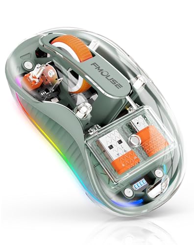 Bluetooth Wireless Mouse, Transparent RGB Tri-Modes Mouse,Bluetooth & 2.4GHz for Multi Device, USB-C Receiver Ideal for MacBook/Laptops, Rechargeable, Silent, Portable, Cool LED, Ergonomic - Green - color: Green