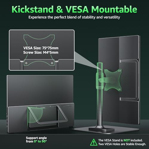 cocopar Portable Monitor IPS Travel Monitor with USB-C HDMI Portable Screen for Laptop MacBook Surface PC PS4/5 External Display with Kickstand, VESA Mountable, 15.6 Inch - size: 15.6 Inch