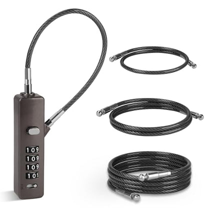 4-Digit Combination Cable Lock, 3 Interchangeable Braided Steel Ropes (9"/23.6"/47.2"), Resettable Anti-Theft Wire Lock for Bikes, Gates, Fences, Scooters, Luggage & Gym Lockers (Gray) - color: Gray