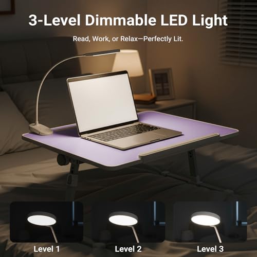 Adjustable Laptop Lap Desk with Cooling Fan USB Light for Adults - color: Purple,70x45cm