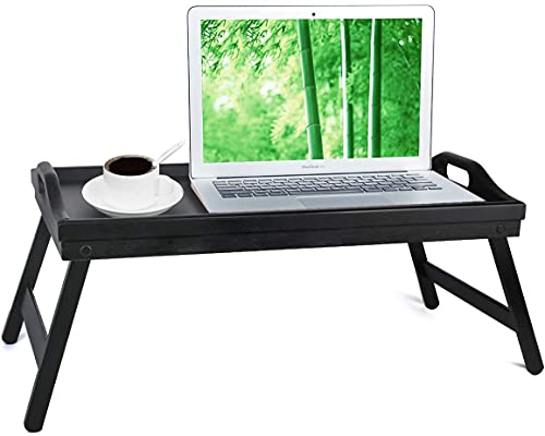 Bed Tray Table with Folding Legs Wooden Serving Breakfast in Bed or Use As a, Platter, TV Table Laptop Computer Tray Snack Tray Large Size - color: Black-large