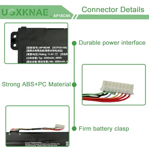 AP18C4K Battery Replacement for Acer Aspire 5 A515-43 A515-43G A515-43-R057 A515-43-R19L A515-44 A515-44G Spin 3 SP314-54N SP314-54N-54XS A515-43-R057 A515-44G-R26L 11.4V 48Wh