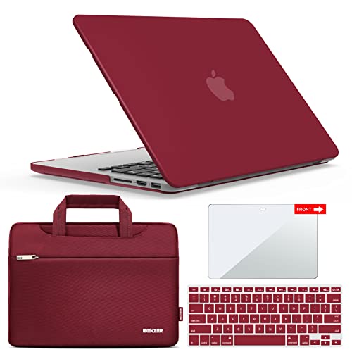 IBENZER Compatible with MacBook Pro 13 Inch Case 2015 2014 2013 end 2012 A1502 A1425, Hard Shell Case with Bag & Keyboard Cover & Screen Film for Old Version Mac Pro Retina 13, Wine Red, R13-WR+3SP - color: Wine Red