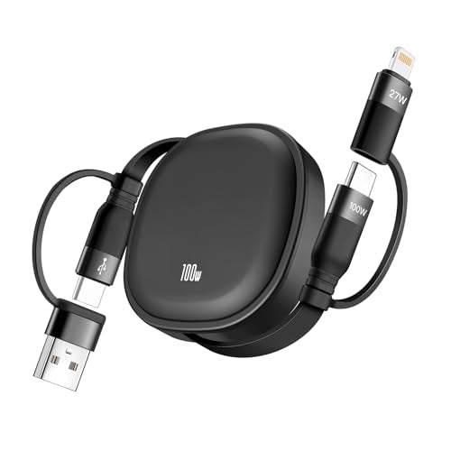 5 in 1 Retractable USB Type C Cable, 100W Multi Fast Charging Cable 5A Charging Cord USBC Charger with USB C/A to C/Lightning Travel Charger for iPhone 17 16 15 14,MacBook,iPad,Samsung S24 S23-3.86FT | Data Transfer,USB Charger Cable Fast Charging,USB-C/A
