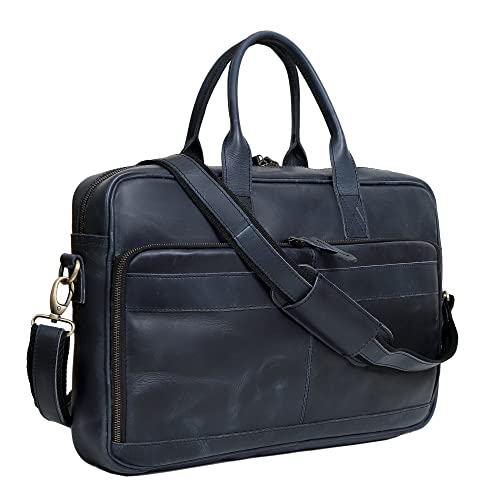 Leather briefcase bag for men Leather Laptop Bags For Men and Women Travel Messenger Bag - color: 16" Blue, size: 16 Inch Briefcase