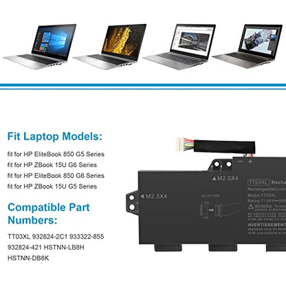 TT03XL 932824-421 933322-855 Laptop Battery for HP EliteBook 850 G5, EliteBook 755 G5,EliteBook 850 G6,ZBook 15U G5 G6 Series 932824-1C1 932824-2C1 HSN-113C-5 HSTNN-LB8H HSTNN-DB8K TT03056XL 56Wh - color: TT03XL