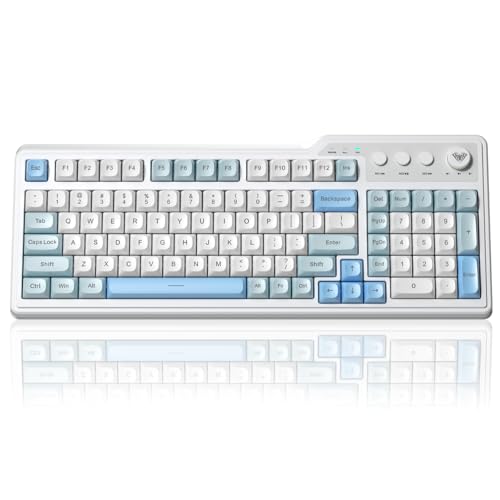 Aula F3099 Wireless Keyboard with Media Knob, Tri-Mode BT5.0/2.4GHz/USB-C Cute Creamy Keyboard with Number Pad, RGB Backlit Gaming Keyboard, Quiet Typing Computer Keyboards for Office Laptop/PC