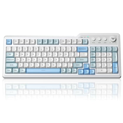 Aula F3099 Wireless Keyboard with Media Knob, Tri-Mode BT5.0/2.4GHz/USB-C Cute Creamy Keyboard with Number Pad, RGB Backlit Gaming Keyboard, Quiet Typing Computer Keyboards for Office Laptop/PC