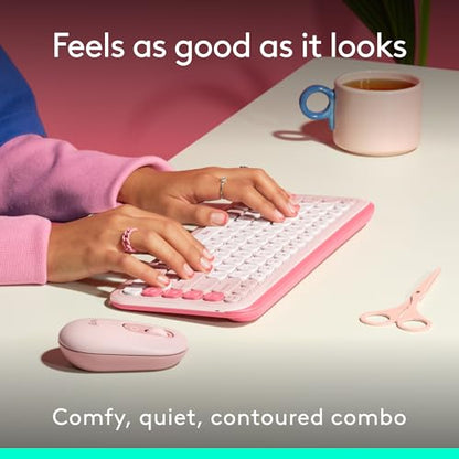 Logitech POP ICON Combo Wireless Bluetooth Keyboard and Mouse - Rose | Comfortable typing, programmable keys and buttons, quiet clicks, easy-switch up to 3 devices - color: Rose, style: Combo